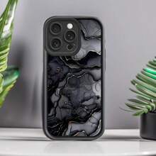 Black Frame Staircase Eye Phone Case, Neutral Coffee Ink Marble Swirl Print Shockproof Soft TPU Protective Cover With Raised Camera Lens Frame, Compatible With Apple 11, 12, 13, 14, 15, 16, 17, 18 Pro Max, Minimalist Neutral Style Phone Case Designed For Women - Black - View 2