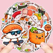 50Pcs Happy Sushi Food Graphic Stickers, Smiling Japanese Snack Waterproof Decals For Notebook, Luggage, Skateboard - Multicolor - View 1