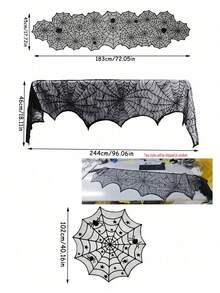Halloween Fireplace Decor, Fireplace Shawl, Scarf And Tablecloth; Black Lace Spider Web For Decorating Tables, Doors, Windows And Fireplaces; Halloween Decorations - Tablecloth + Table Runner + Fireplace Mat - View 6