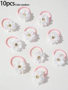 10pcs White Rhinestone Multi-Layer Flower Hair Ties For Girls, High Elasticity, Non-Damaging, Suitable For Bun And High Ponytail, Simple Basic Style For Daily Use - White - View 8