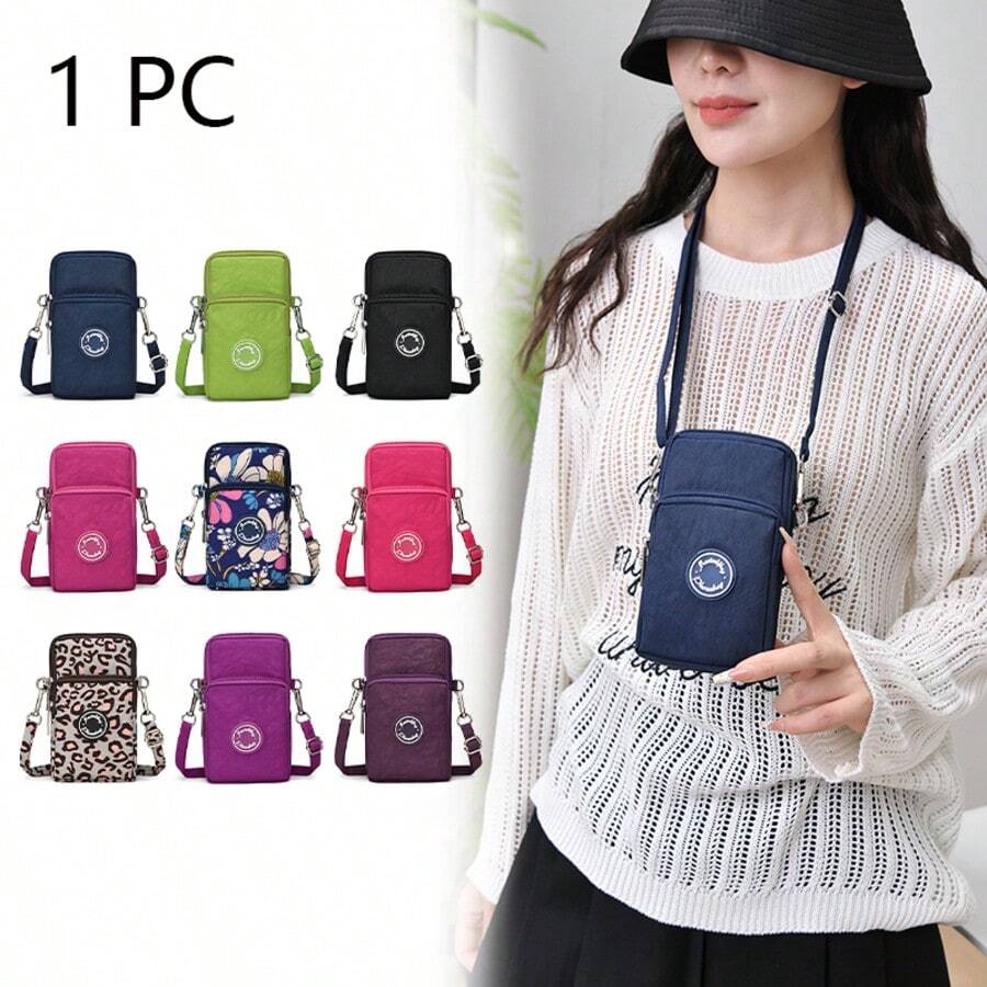 meetself 1pc Women's Mini Cell Phone Crossbody Bag, Lightweight Oxford Cloth Multi Zipper Pocket Purse, Adjustable Strap Small Shoulder Bag For Daily Travel - Multicolor - View 1