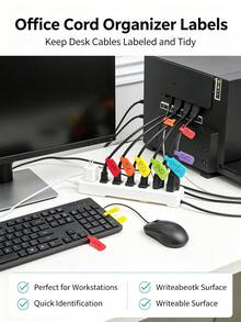 10/30/50pcs Self-Adhesive Cable Management Labels, Random Color Writable Cable Organizer Labels, Easily Manage And Identify Cables, Built-In Labels, Suitable For Electronic Products And Computers, No Battery Required, Office Desk Accessories, Office Supplies, Teacher Supplies Labels, Desktop Storage Box Stickers, Ideal Choice For Home And Office Organization - Multicolor - View 8
