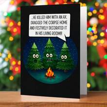 1/3sets Funny Dark‑Humor Christmas Greeting Card With Envelope, Spooky Talking Christmas Trees Around Campfire Design,Novelty Humorous Xmas Card For Friends Family Holiday Season Greeting Present,Winter Festive Funny Style - A - View 6