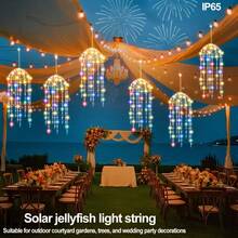 Magical Solar Powered Jellyfish Pendant Light, Draping Twinkling LED Strands, Weather‑Resistant Hanging Ornament, Romantic Night Lamp For Yard, Porch And Outdoor Party - Rattan Ball - View 9
