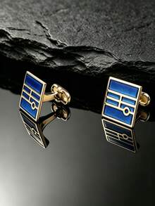 2pcs Multi-Color Drip Oil Geometric Cufflinks, Business Versatile Vintage Men's Accessories, Autumn Christmas Halloween Party Gift - Multicolor - View 6
