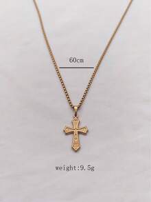 1pc Vintage Stainless Steel Gold Plated Classical Minimalist Totem Rune Cross Pendant Necklace Unisex Daily Wear Festival Wear Niche Luxury Versatile - Yellow Gold - View 8