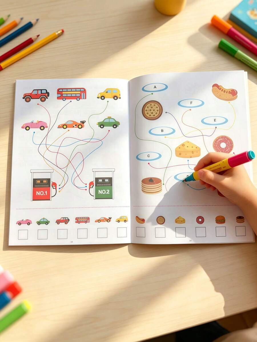 Children's Mixed Puzzle Game Workbook, Includes 4 Types Of Content: Visual Attention Training, Find The Difference, Brain Thinking Challenge, Riddle Book, Suitable For Early Learning Children's Educational Training Workbook