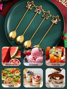 4pcs Christmas Spoon Stainless Steel Christmas Tree Tea Spoon For Home, Xmas Coffee Spoon Dinner Forks Dessert Spoon Stirring Spoon Ice Cream Spoon Creative Tableware Gift, Christmas Spoon 4-Piece Gift Box - Multicolor - View 7