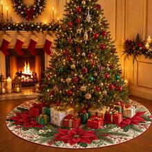 1pc Christmas Flower Pattern Christmas Tree Skirt, Elegant Color Holiday Decor, 5 Sizes, Unisex Holiday Gift, Suitable For Home And Party Christmas Home Decoration - Christmas Flower - View 6