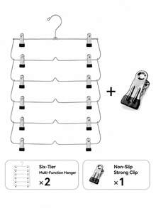 2/3pcs Multi-Functional Metal Travel Hangers With Clips, White Clips, Skirt And Pants Hangers, With Clips, Skirt Rack, Space-Saving, Multi-Layer Metal Pants Rack, Can Store Multiple Underwear, Shorts And Skirts, Space-Saving. - Silver - View 12