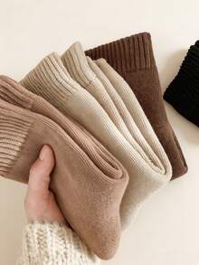 5 Pairs Of Random Women's Mid-Calf Socks - Warm - Suitable For Casual Wear In Autumn And Winter - Multicolor - View 5
