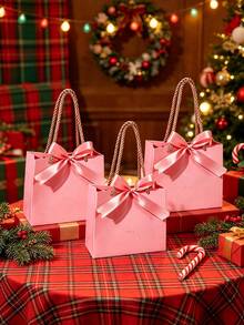 5pcs/Set Thank You Gift Bags With Handles And Bow Ribbon, 5.5 X 2.4 X 4.7 Inches, Suitable For Party, Birthday, Wedding, Bridal Shower Favors, Wedding Guest Gifts, Gift Boxes, Wedding Reception Decor, Valentine's Day Gift Boxes - Multiple Styles - View 1