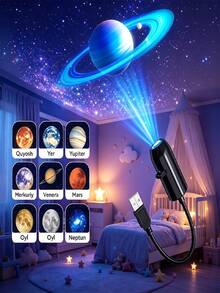 USB Star Projector Night Light, 2 In 1 Galaxy Star Projection Lamp, Dual Modes Romantic Starry Sky Atmosphere Light, USB Powered Holographic Star Light For Car Bedroom Home Decor, Christmas Gift - Black - View 6