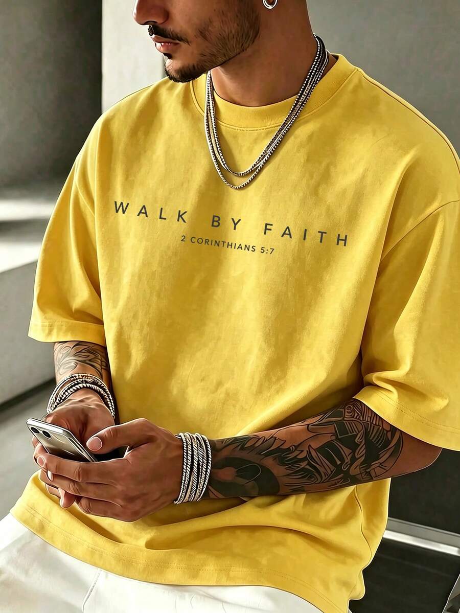Men's Vintage Pattern T-Shirt, Versatile Print, Breathable Knit Fabric, Suitable For Daily Wear