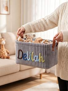 Personalized Baby Keepsake Basket, Customized Name Nursery Storage, Soft Yarn Storage Basket, Baby Christening Gift - Multicolor - View 7