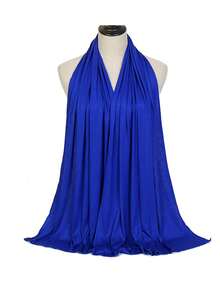1pc New Large Solid Color Knitted Muslim Hijab Shawl, Soft Casual Solid Color Women's Scarf - Royal Blue - View 8