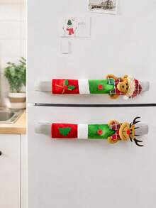 2pcs Christmas Cute Bear & Reindeer Fridge Handle Covers, Christmas Kitchen Appliance Handle Covers, Detachable And Reusable Protective Sleeve, For Christmas Decorations, Winter Holiday Home Decor, Refrigerator, Dishwasher, Microwave Decor - Reindeer Bear Style - View 6