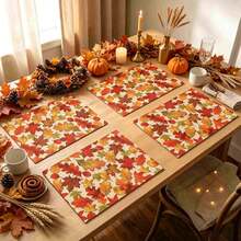 1/4/6pcs Autumn Series Colorful Oak Leaf Pattern Printed Placemats Suitable For Home Kitchen/Heat-Resistant Table Mat Kitchen Table Party Scene Decoration - Multicolor - View 3