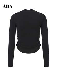 ARA CHIC Women's Black 2 In 1 Square Neck Long Sleeve Ribbed Knit Slim Fit Sexy Blouse For Autumn - Black - View 9
