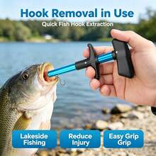 1pc Painless Fish Hook Remover Tool, Fishing Gear Fast Hook Removal, Large Fish Hook Extractor, Aluminum Alloy Portable T-Shaped Hook Remover, Portable T-Shaped Deep Throat Hook Extractor - Blue - View 1