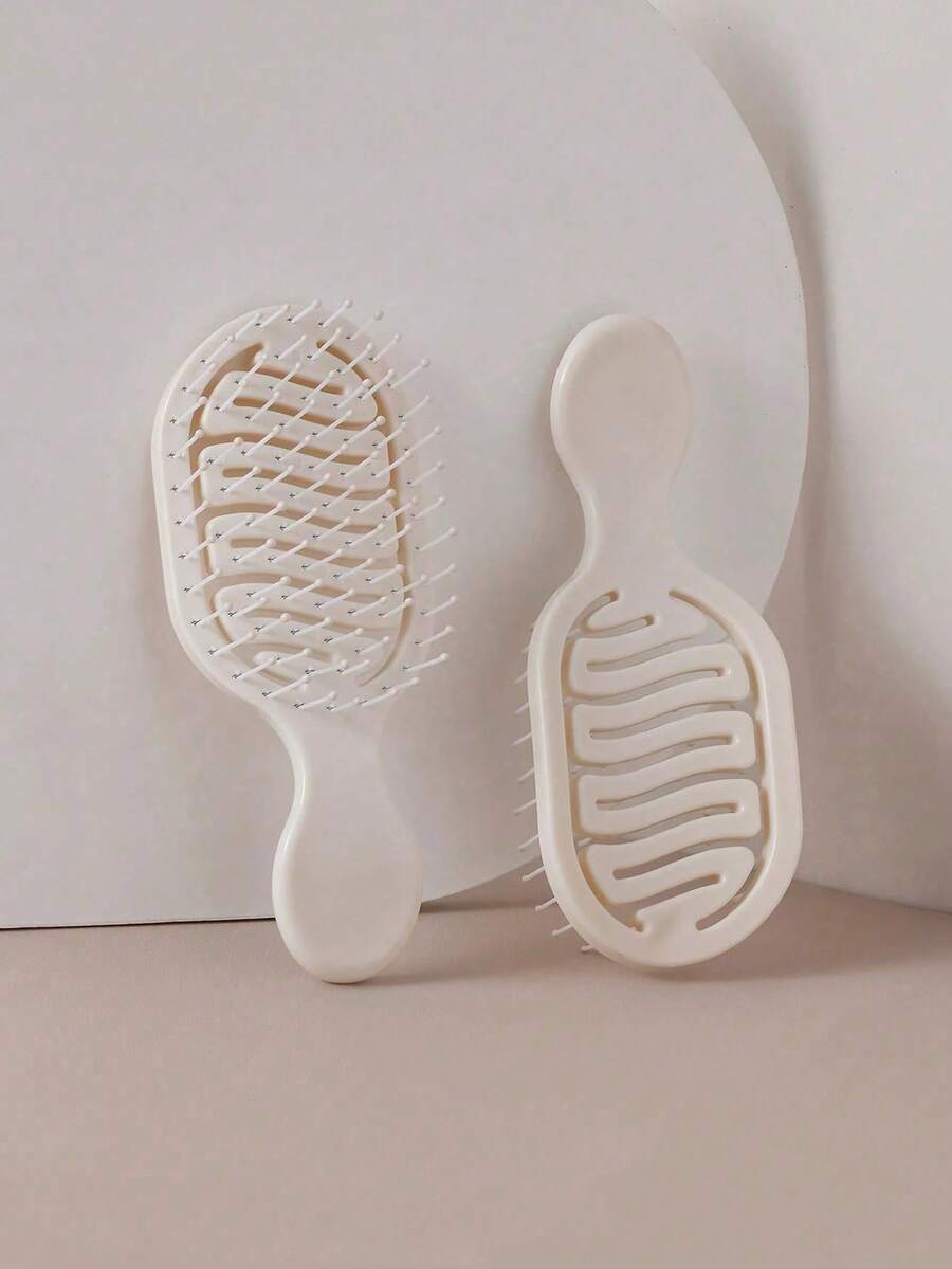 2pcs/1pc Mini Ivory Hollow Portable Styling Hair Brush, Salon Beauty Travel Essential Hair Comb Tool Accessory, Unisex, Suitable For Dry And Wet Hair, Multi-Functional Detangling Brush, Suitable For All Hair Types