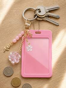 Fashionable Y2k Portable Card Holder - Equipped With Flower Bead Hanging Pendant And Sliding Cover Retractable Design; Personalized Card Bag With Keychain Decoration; Id Card Holder, Diy Keychain Bag Hanging; Id Card Holder - Multicolor - View 8