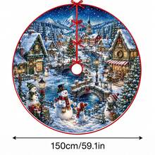 1件雪村圖案聖誕樹裙，優雅配色節日裝飾，5種尺寸，中性節日禮物，適用於居家與派對聖誕裝飾 - 村莊 - 查看 13