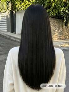 28 Inch Black Middle Part Long Straight Women's Wig, Elegant Straight Hair Wig, Natural Flow, Comfortable To Wear, Suitable For All Women's Daily Wear And Party Occasions,Halloween - Black - View 5
