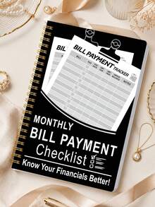 1pc Monthly Bill Payment Tracker Notebook, Undated Budget Ledger With Expense & Savings Records, Halloween Notebook For Office Decor And Accessories, Nurse Essentials, Bible Study Materials - A - View 2