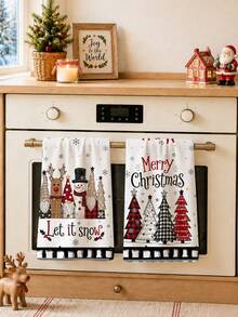 2pcs Christmas Cartoon Reindeer Snowman Christmas Tree Merry Christmas Illustration Pattern Kitchen Towels, Soft Polyester Material Dish Cloths, Suitable For Kitchen Decor, Kitchen Cleaning, Holiday Party Decoration, Kitchen Bathroom Supplies Home Essentials, Home Decor, Housewarming Gift - Multicolor - View 7