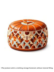 1pc Vintage Floral Storage Ottoman Footstool, Round Leather Decorative Footstool, Soft Padded Top, Decorative Extra Seating For Living Room, Bedroom, Dressing Room, Entryway And Small Spaces - View 14