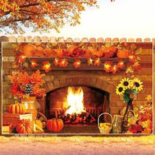 1pc Fall Thanksgiving Decoration Thanksgiving Fireplace Backdrop Autumn Harvest Pumpkin Background Thanksgiving Day Maple Leaf Sunflower Banner For Thanksgiving Fall Birthday Party Photo Props Supplies - Multicolor - View 5