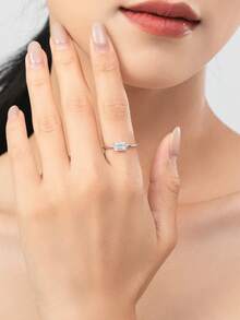 MODIAN 925 Sterling Silver Emerald Cut Rectangle CZ Ring Exquisite Simple Anniversary Gifts For Women Fine Wedding Jewelry - Silver - View 2