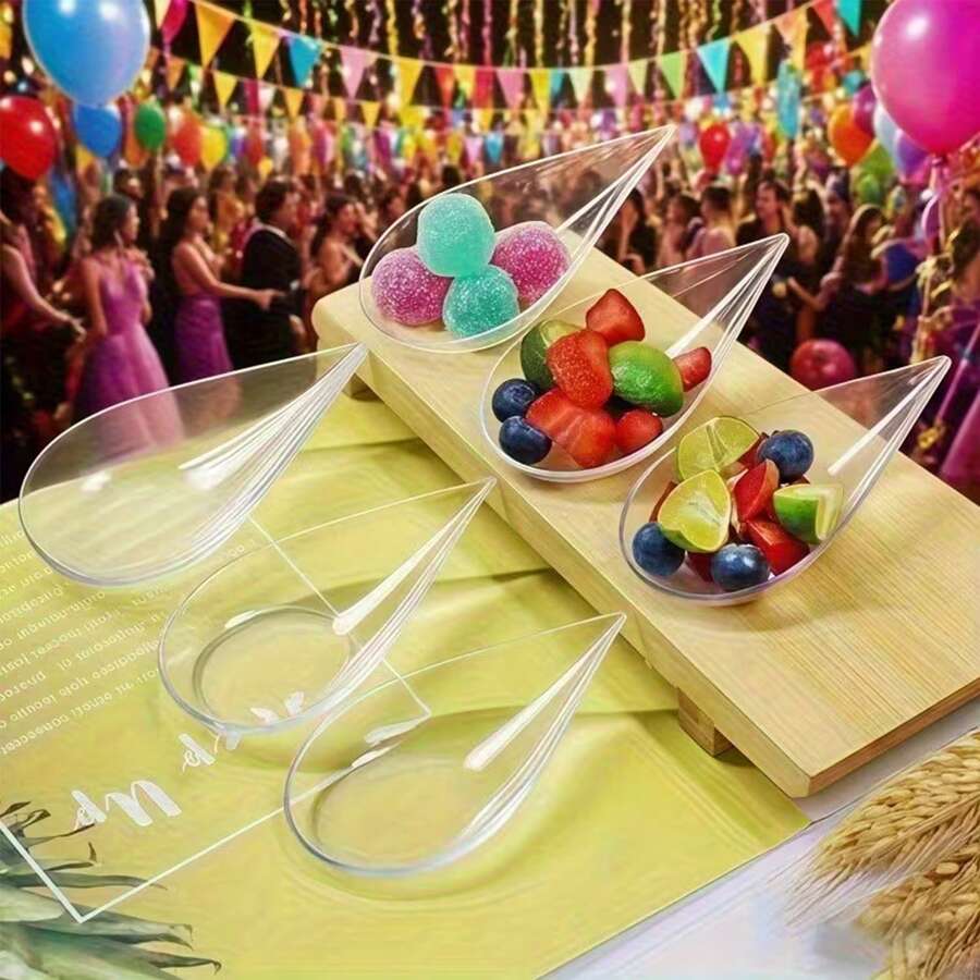 Transparent Boat-Shaped Dessert Spoon, Suitable For Appetizers, Mousse, Pudding, Sashimi Snacks, Wedding Party Gathering Cold Buffet Platter, Home Banquet Bar Creative Snack Container, Minimalist Luxury Plating Decor Tableware - Clear - View 1