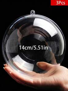 3pcs Clear Acrylic Decorative Balls, Reusable Handmade Balls For Christmas Tree New Year Holiday Decoration, Transparent Fillable Christmas Tree Ornaments, Wedding Party, DIY Decoration, Create Festive Home And Party Atmosphere - Transparent - View 2