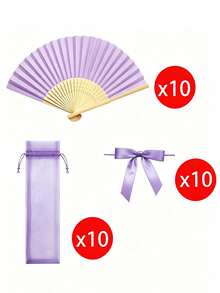 Light Purple Folding Fan Set, Including A Fan, A Small Pouch, And A Bow; A Portable Folding Fan Set Suitable For Weddings, Parties, And Event Decor. - Multicolor - View 13