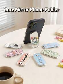 Cartoon Phone Desktop Stand Slouchy Vertical Phone Holder With Back Adhesive Foldable Phone Stand With Mirror 2-In-1 Cute Makeup Mirror Phone Support Stand For Girls Essential For Outings Portable For Touch-Ups Convenient To Carry Perfect Gift For Girls Phone Decoration Accessory Birthday Gift Party Favor - Multicolor - View 7