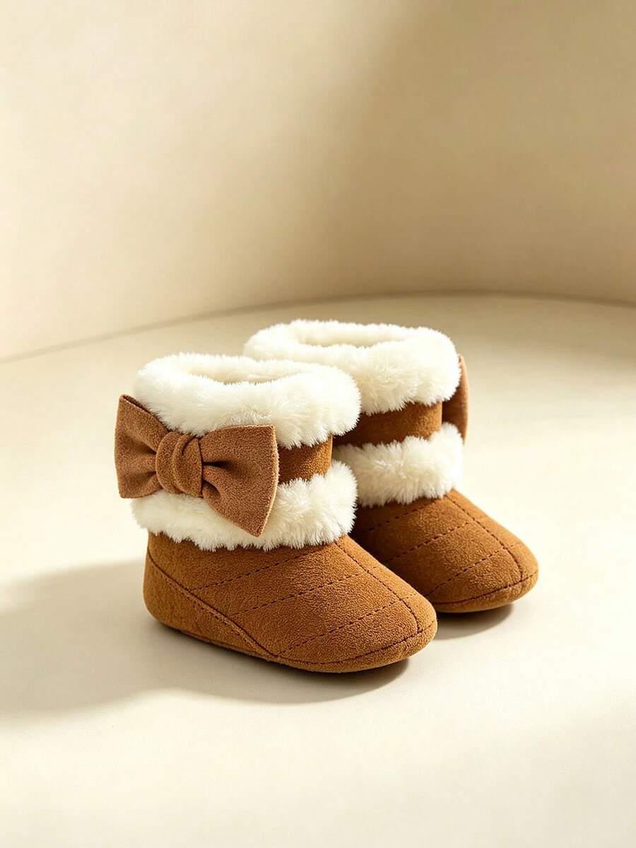 Infant Boy Girl Boots Newborn Shoes Winter Snow Bowknot Anti-Slip Soft Sole Warm Infant Toddler Prewalker Booties - Brown - View 1