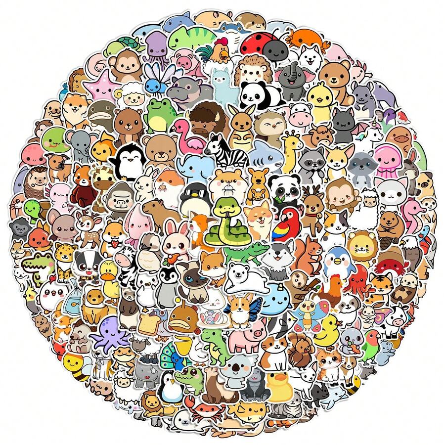 TOOUEE 100-200pcs Cute Kawaii Animals Theme Mini Stickers ,Vinyl Stickers For Water Bottle, Laptop,Phone, Scarpbook, Skateboards, Sticker Packs -Creative Stickers For Party Favors, Christmas Stocking Stuffers,Birthday Decorations - Multicolor - View 1