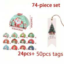 74pcs Set (24pcs Gift Boxes + 50pcs Tags) Exquisite Ugly Sweater Style Christmas Gift Box Set, Fun Santa Claus Snowman Penguin Pattern, Atmospheric Christmas Party Candy Gift Box, Holiday Gift Choice, Cute Party Favor Storage Box, Suitable For Candy And Small Gifts - View 12