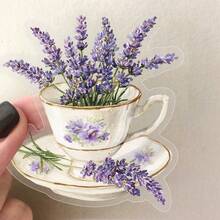 50pcs Lavender Flower Sticker Pack, Decorative For Notebook, Planner, Diary, Luggage, Cabinet, Fridge, Photo Frame, Envelope, Greeting Card Stickers Funny Stickers Kindle Scrapbook Supplies Laptop Sticker School Supplies - Black - View 3