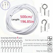 1 Set 2.5/4/5/6m Practical Shower Curtain/Window Curtain Strong Spring Tension Rope, Cuttable Steel Wire Hanging Rope, Includes Pull Rope, Grommets, Question Mark Hooks, Suitable For Home Indoor/Outdoor Laundry, Shower Curtains, Window Curtains, Hanging Curtains, Nets And Lightweight Materials - Spring Curtain Cord - View 12