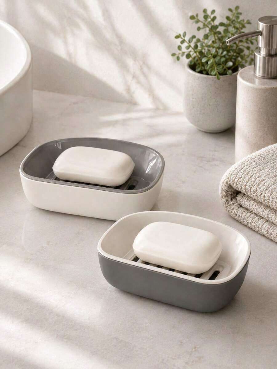 1pc Double Layer Soap Holder Dish, Multi-Functional Bathroom Soap Rack, PP Material, Hollow Double Layer Design, Non-Slip Base, No Soap Residue, Suitable For Bathroom Vanity Or Sink - Multiple Styles - View 1