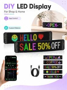 Rolling Giant Bright LED Advertising Sign, Flexible USB 5V LED Shop Sign, Bluetooth App Control, Customizable Text/Pattern/Animation, Programmable Display Screen, Suitable For Stores, Cars, Bars, Hotels - LED Sign - View 2
