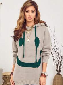 Autumn/Winter European And American Style Elegant Fashion Mature Plus Size Women's Knit Pullover Sweater, Long Sleeve Drawstring Hooded Plus Fall - Khaki - View 4