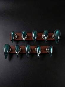 10片裝 25mm 獨特個性化復古街頭風極簡休閒優雅日常精緻甜美可愛深藍色貓眼手工短款貓爪穿戴式假指甲套組，適合女孩與女性，讓你更迷人 - 水鴨藍 - 查看 5
