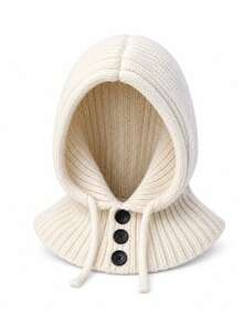 JOYLORD Women's Autumn/Winter Balaclava Hat, Acrylic Material, Solid Color Casual Warm Ear Protection Knitted Woolen Hat Shawl Integrated Pullover Cap - Multicolor - View 8