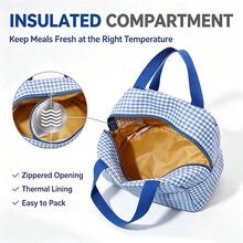 Miniso Classic Gingham Insulated Lunch Bag (Mixed Styles), Thermal‑Lined Portable Food Tote With Dual Handles For Work, School & Picnic (1PC Random Delivery) - Multicolor - View 6