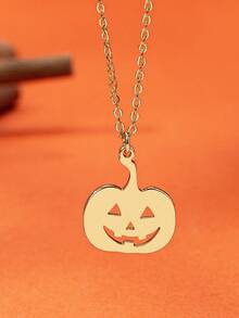 1 Pc Fall Season Halloween Pumpkin Pendant Necklace For Women - Gold - View 2