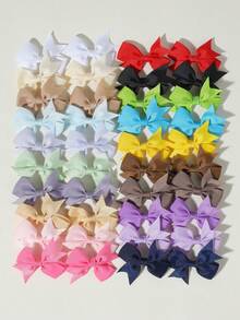 40pcs Multicolor Ribbed Bow Hair Clips Set, Children's Side Clips Daily Hair Accessories - Mixed color - View 2